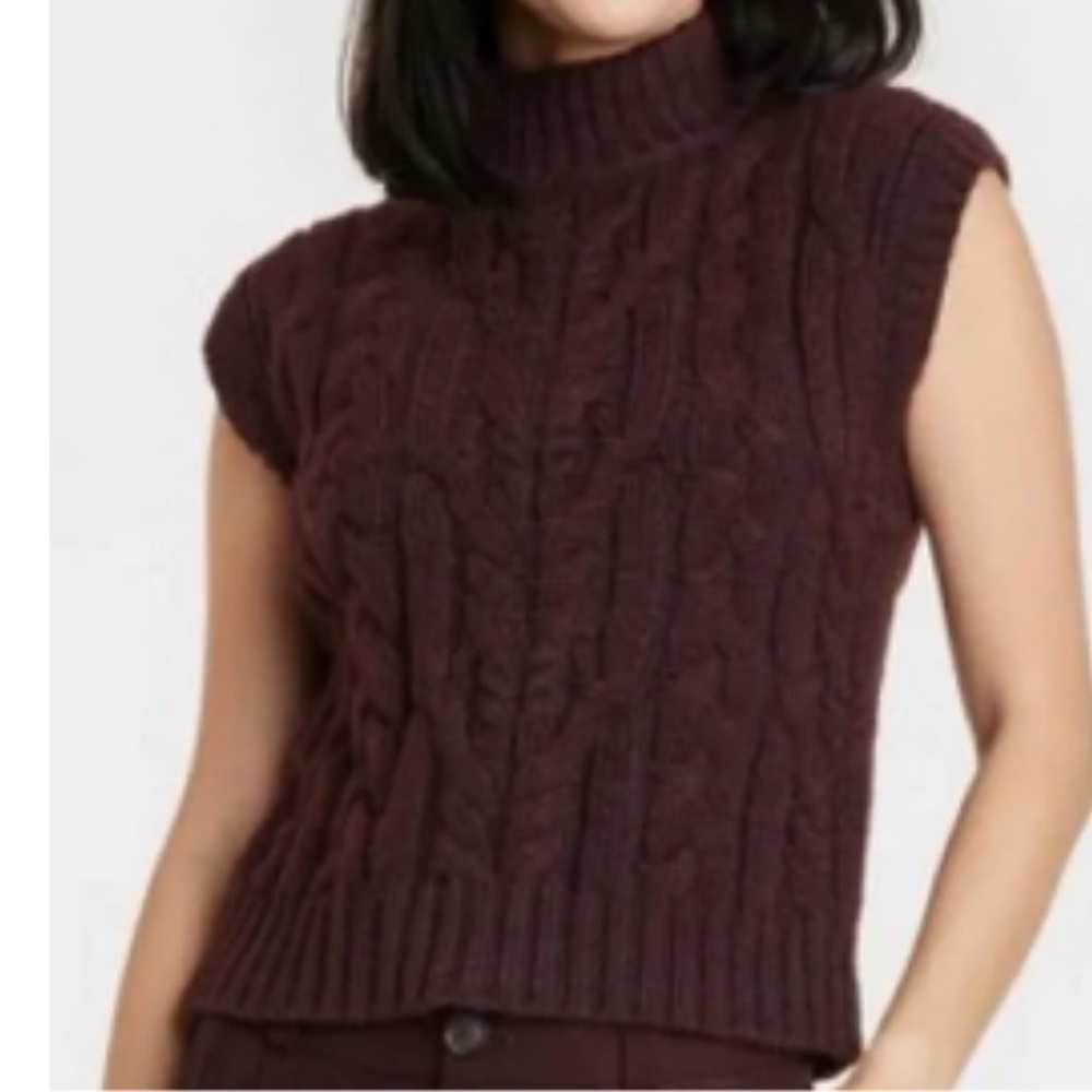 A NEW DAY Mock Neck Cable Knit Sleeveless Sweater Vest Brown Size Small